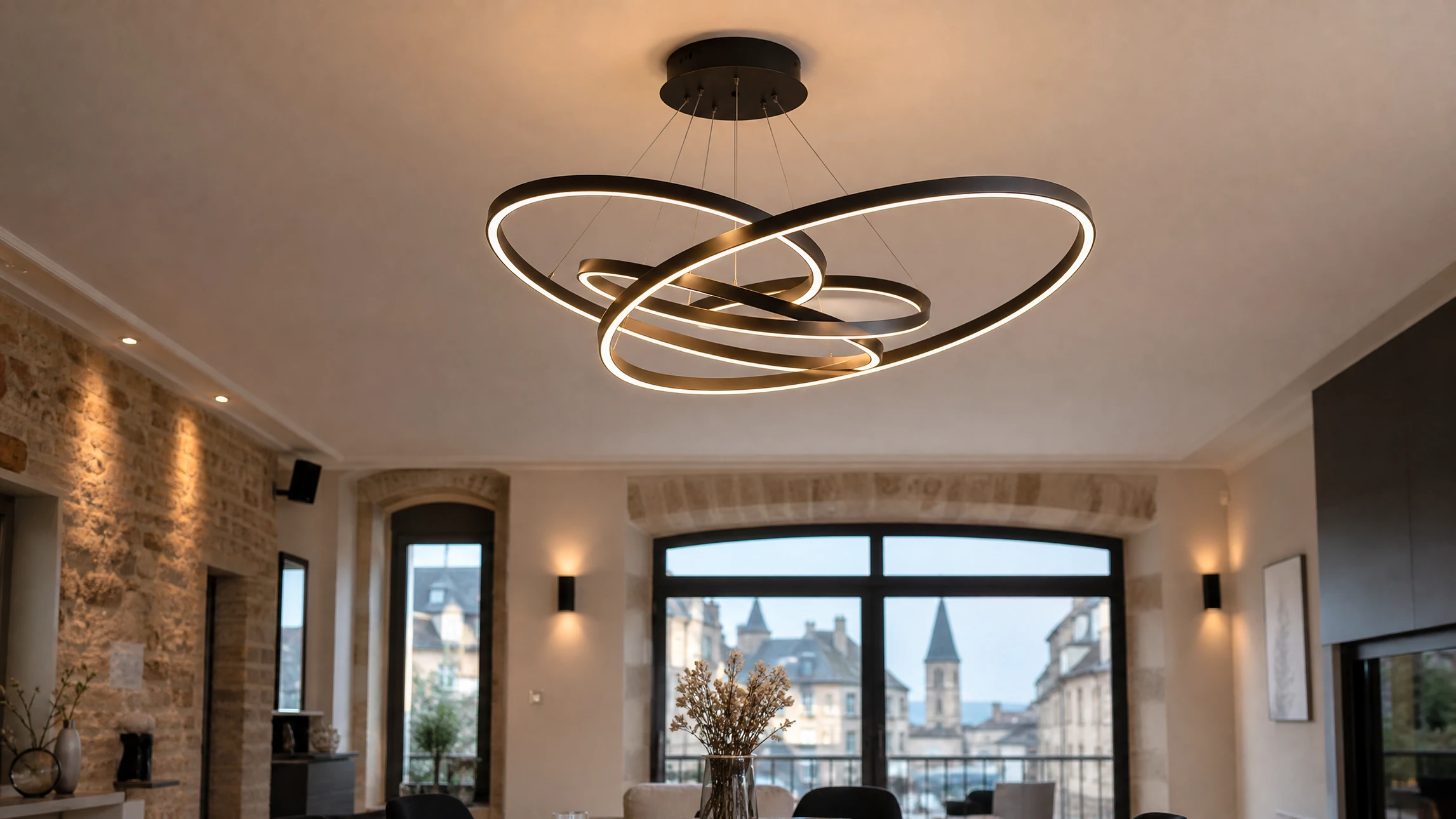 Intérieur moderne avec mur blanc épuré présentant un interrupteur électrique double en position murale